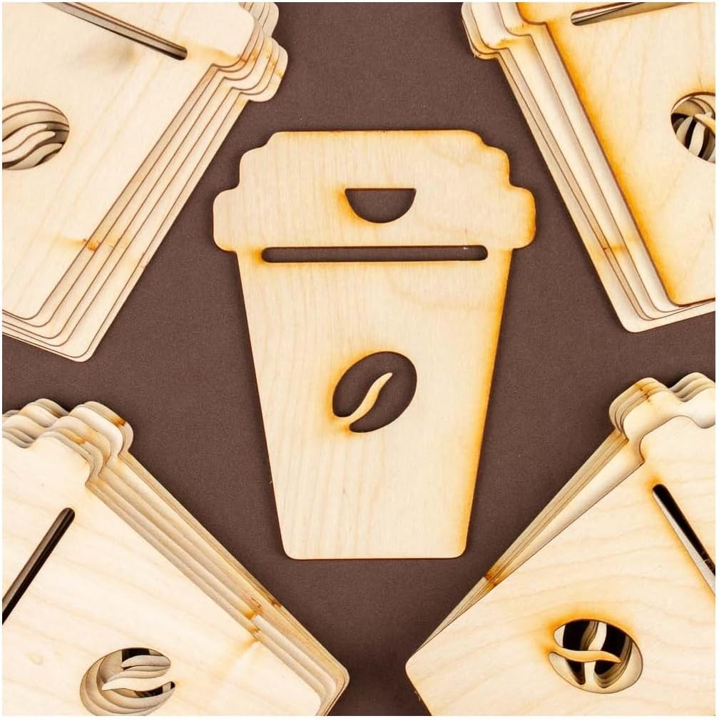 Factory Direct Craft 24‑Piece Unfinished Wood Coffee Cup Cutouts – Made in USA Blank Wooden Hot Cocoa Mug Shapes for Painting DIY Crafts Favors and Coffee or Tea Lover Projects (Size: 5" W x 4-1/4" H)