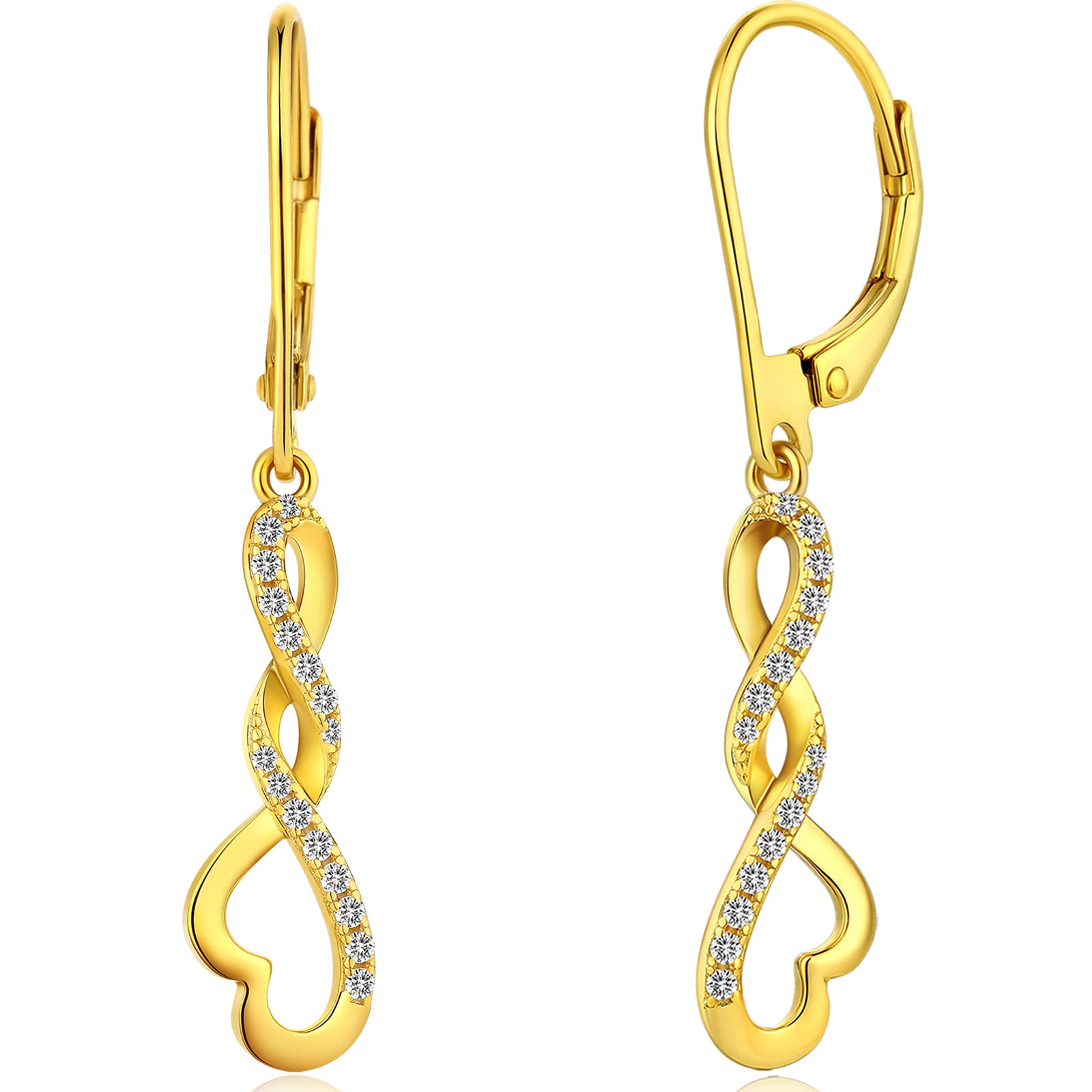 Miaofu 18K Weißgold Plattiert Ohrringe Silber s925 Hängend Damen Simulierter Diamant Hängende Lang Unendlichkeit Infinity Ohrhänger Silber s925 Mit 5AZirkonia Kristall