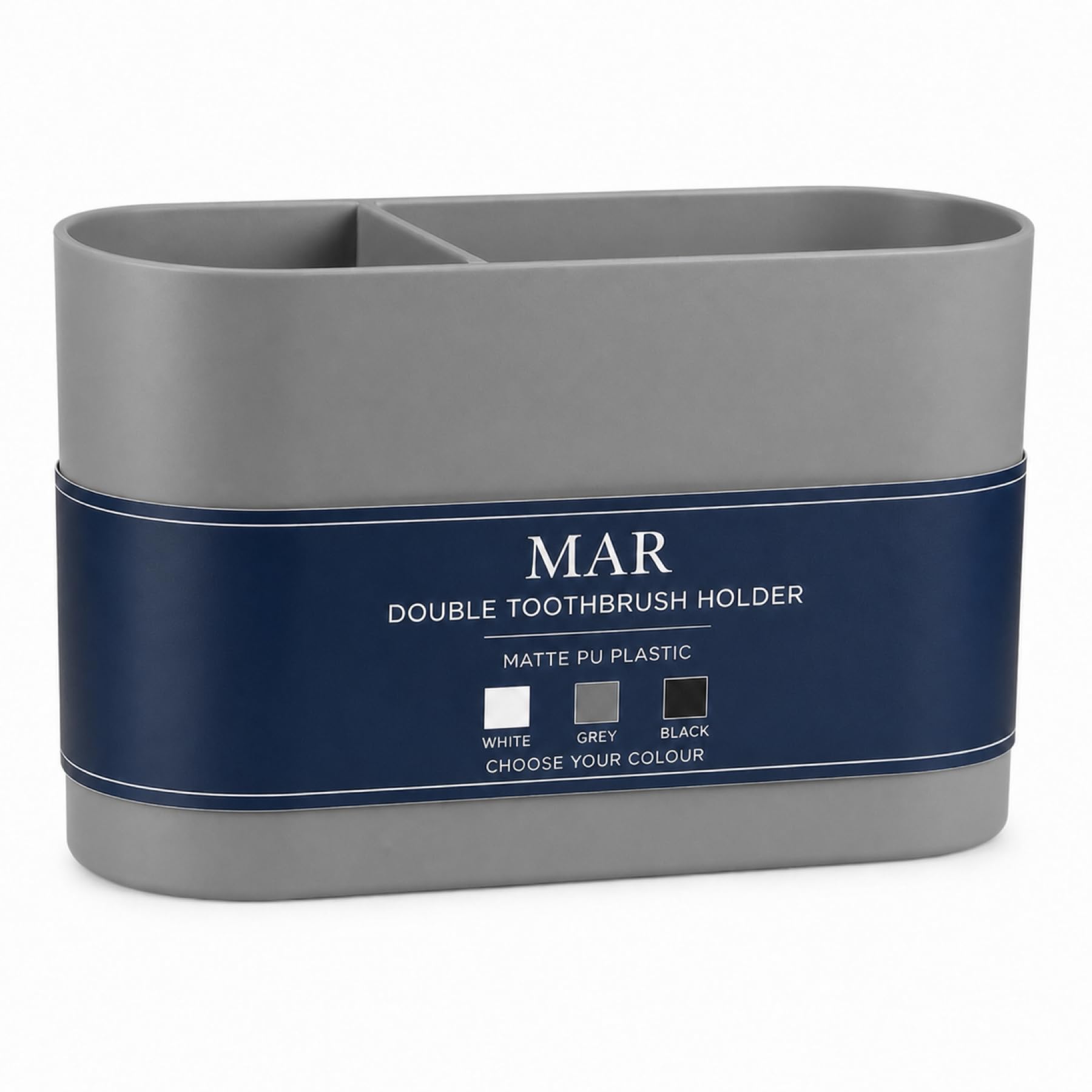 MAR Toothbrush Holder Double Bathroom Toothpaste Pot Divider Matte, Grey
