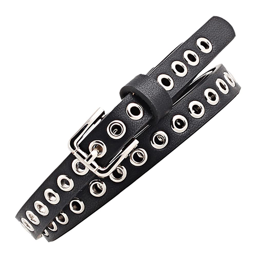 Junhouse Studded Belt Women Leather Belt for Jeans Pants Rivet Belt Punk Gothic Fashion Slim Denim Belt Ladies Waist belt for Dresses with Pin Buckle (Black)