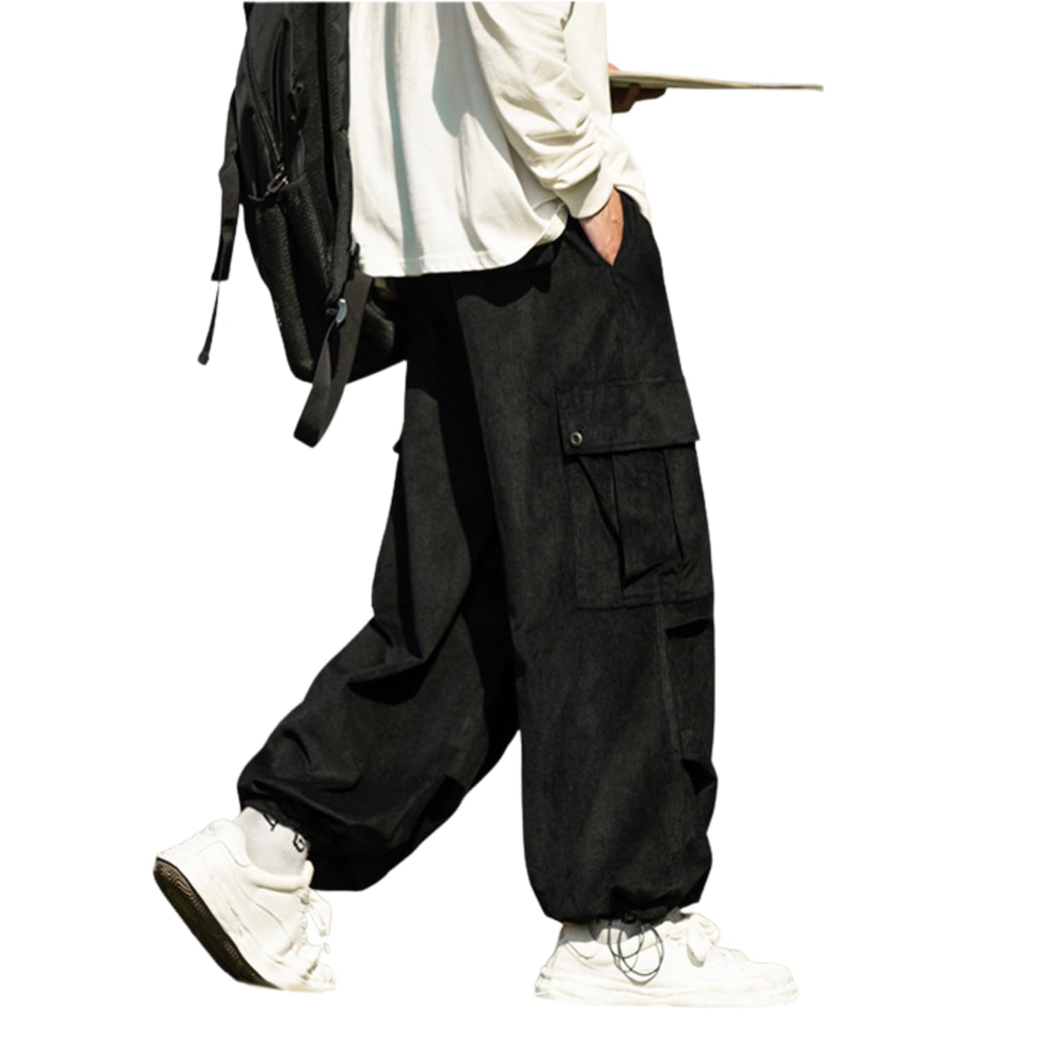 [foveitaa] ズボン カーゴパンツ コーデュロイ ロングパンツ メンズ オーバーサイズ ワイドパンツ リラックスパンツ ガウチョ スウェット スポーツ アウトドア 調整紐 ウエストゴム 人気 無地 春服 秋服 冬服