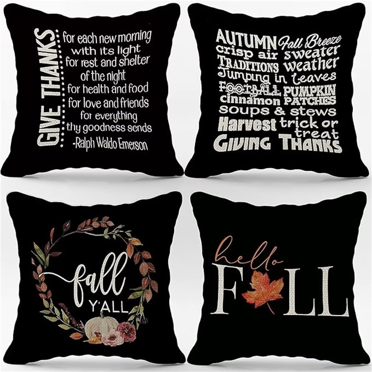Kissenbezüge 4er Set 50x50cm Dekorative Kissenhülle, Leinen Zierkissenbezüge mit unsichtbarem Reißverschluss, Weich Kissen Bezug Zierkissen für Sofa Wohnzimmer Zuhause Dekor, Text Schwarz SD7366
