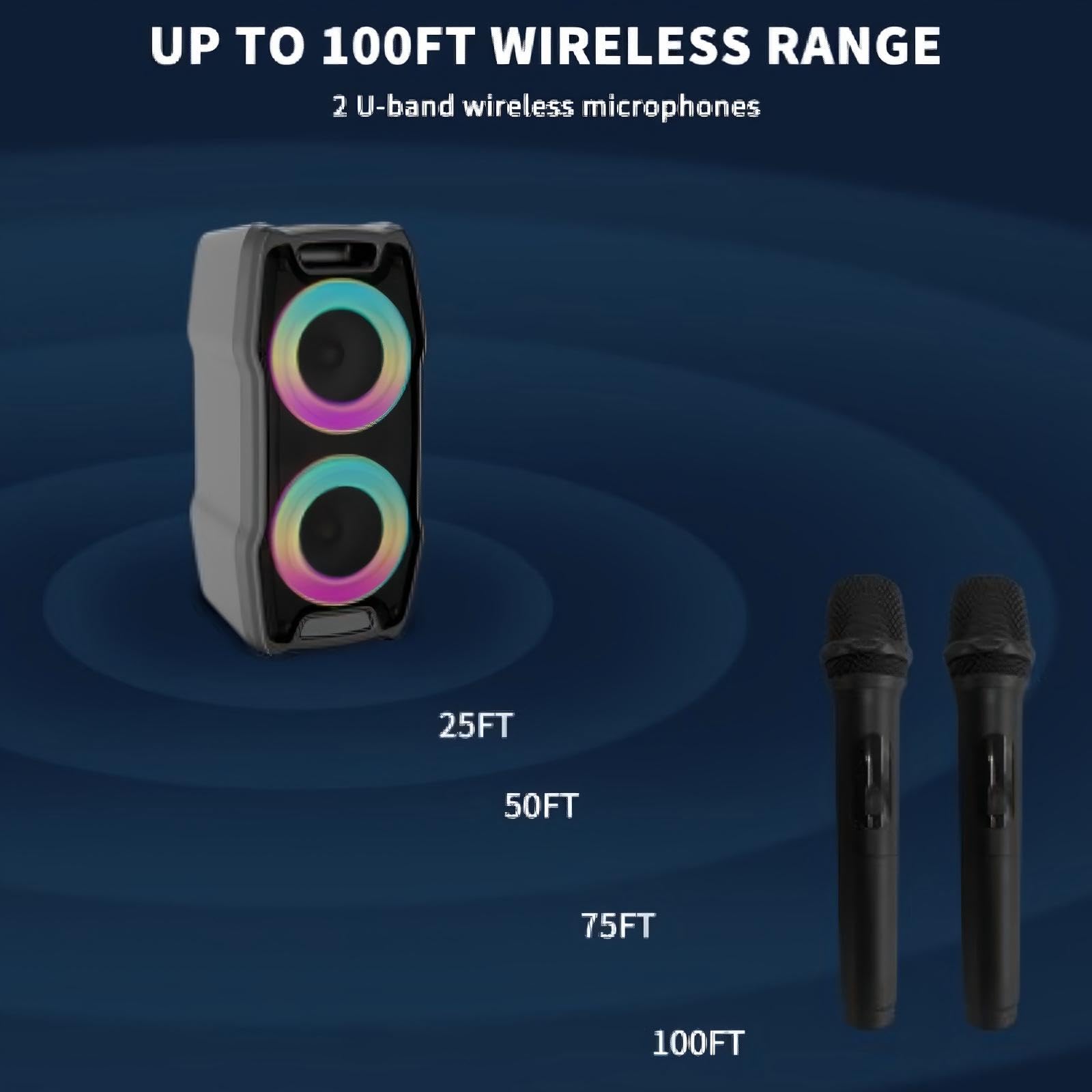 VeGue Machine de karaoké avec 2 Microphones sans Fil, Grand 10" Woofer Bluetooth Enceinte Sono Portable avec Boule de Disco, Karaoké Machine Complet pour Party, Support TWS/REC/AUX/USB/TF (VS-0808)