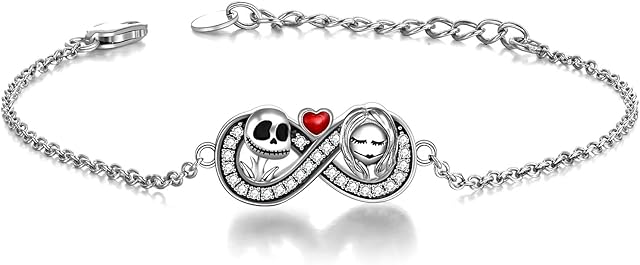 URONE Nightmare Bracelets Gifts Sterling Sliver Jack and Sally Bracelets Infinity / Family Christmas Jewellery Jack and Sally Skull Bracelets Valentine's Gifts for Women her