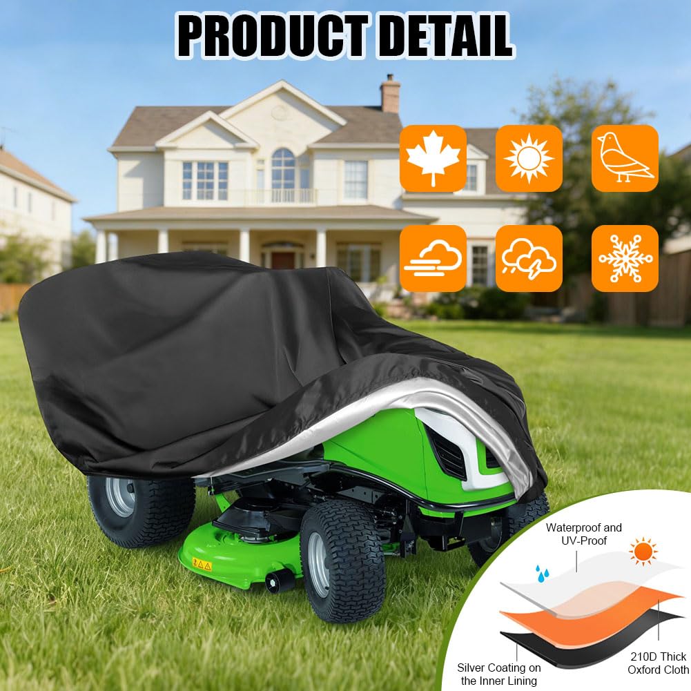 AOOWU Housse de Tondeuse à Gazon, Housse de tondeuse à gazon d'extérieur imperméable et résistante en polyester Oxford 210D, Housse de tracteur de jardin avec Cordon de Serrage, Anti-UV universelle