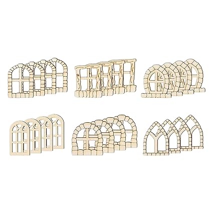 WINTI 48Pcs Wooden Fairy Door Window DIY Garden Door Window for Painting Retro Style