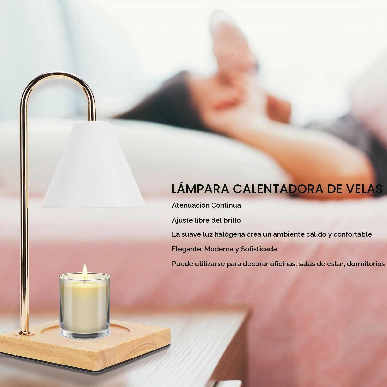 Lámpara Calentadora Velas, Fusión de Cera de Vela sin HumoCalentador Velas de Luz Regulable con 2 BombillasLámpara Calor de Vela Decoraciones Románticas para Dormitorio Oficina