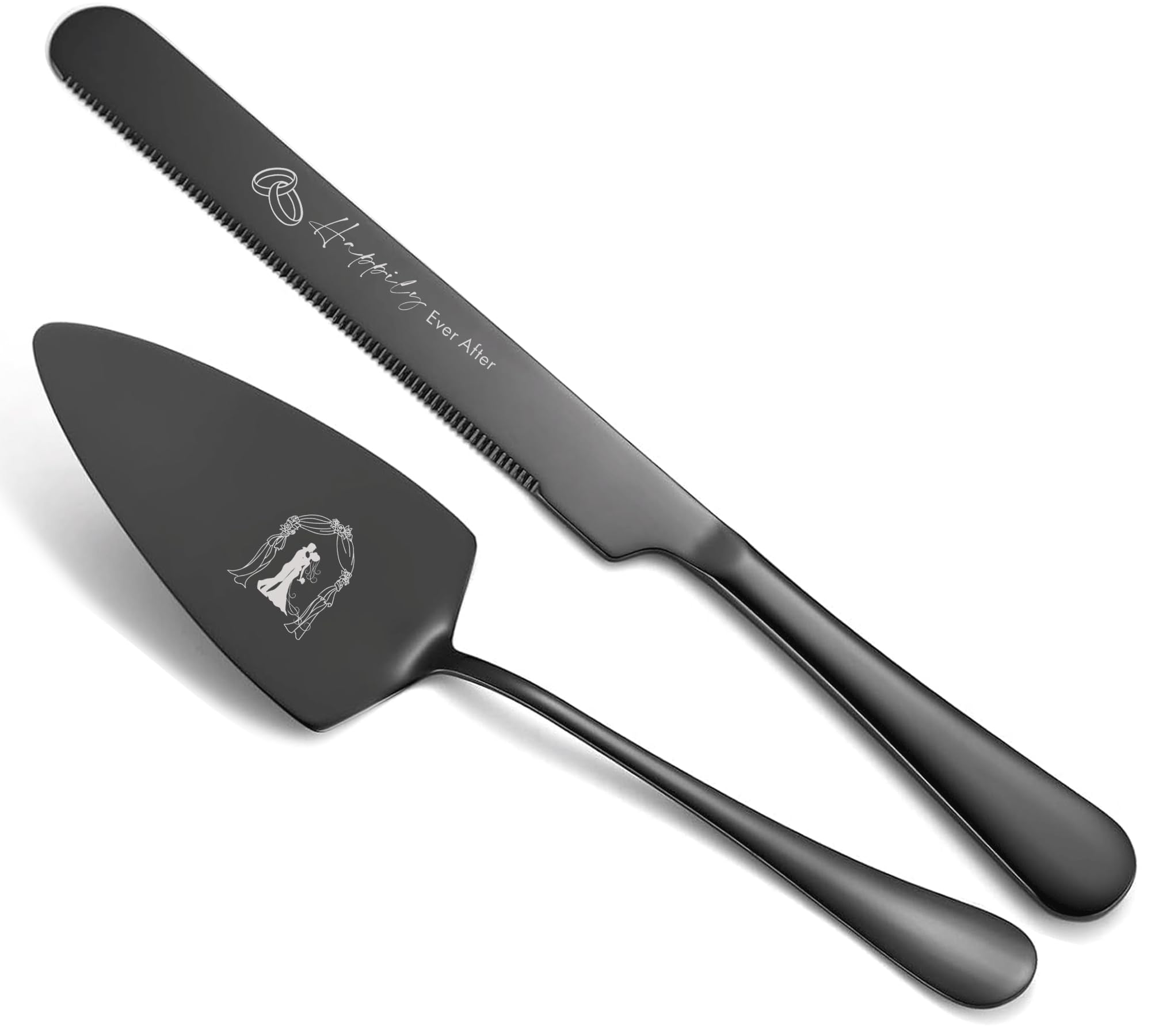 Photo 1 of Wedding Cake Knife and Server Set, Cake Cutting Set for Wedding, Mr and Mrs Gift Cake Pie Pastry Servers Engagement Gifts for Couples Birthday, Parties and Events (Black)