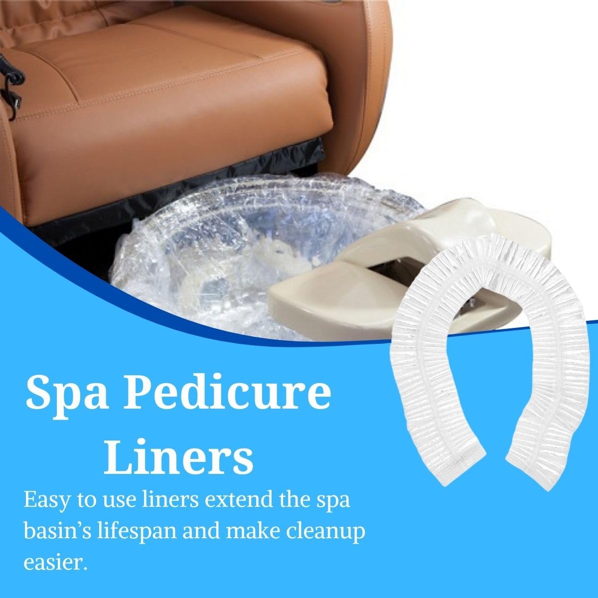 Premium Pedicure Bowl Liners – 400 PCS Disposable, Enhanced Thickness, Optimal Fit for Chair Spas, Foot Baths, and Tubs – Blue