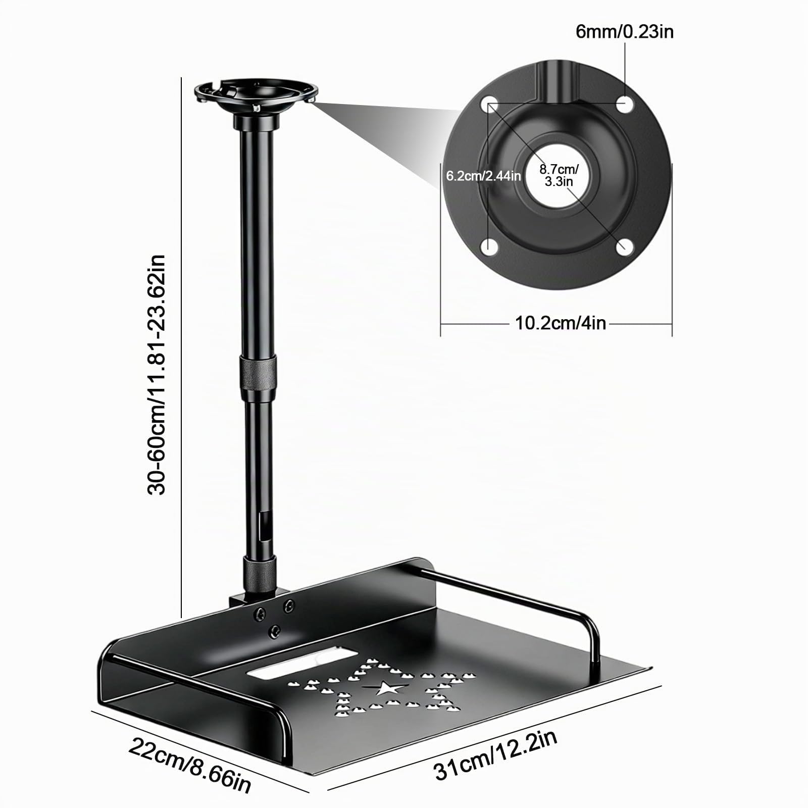 Soporte de Techo Universal para Proyector, Altura Ajustable 30-60cm con Gestor de Cables, Soporte de Pared para Cine en Casa y Oficina (Negro)