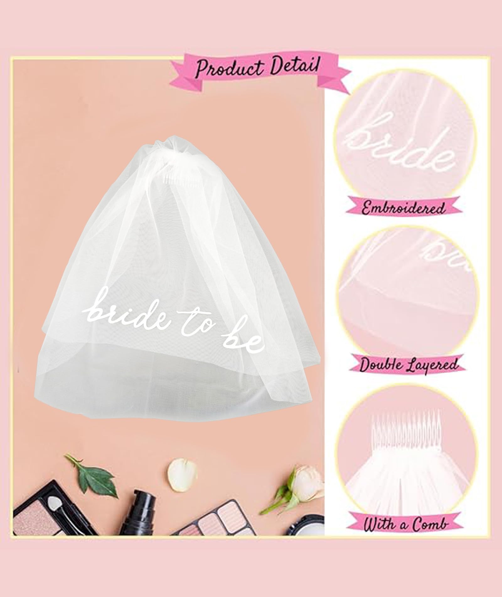 Zbdroxygen Veil For Bride, Wedding Veil, Bridal Veil For Wedding Ceremony, Suitable for Wedding Ceremonies, Retro Themed Parties and Formal Dinner Events 2