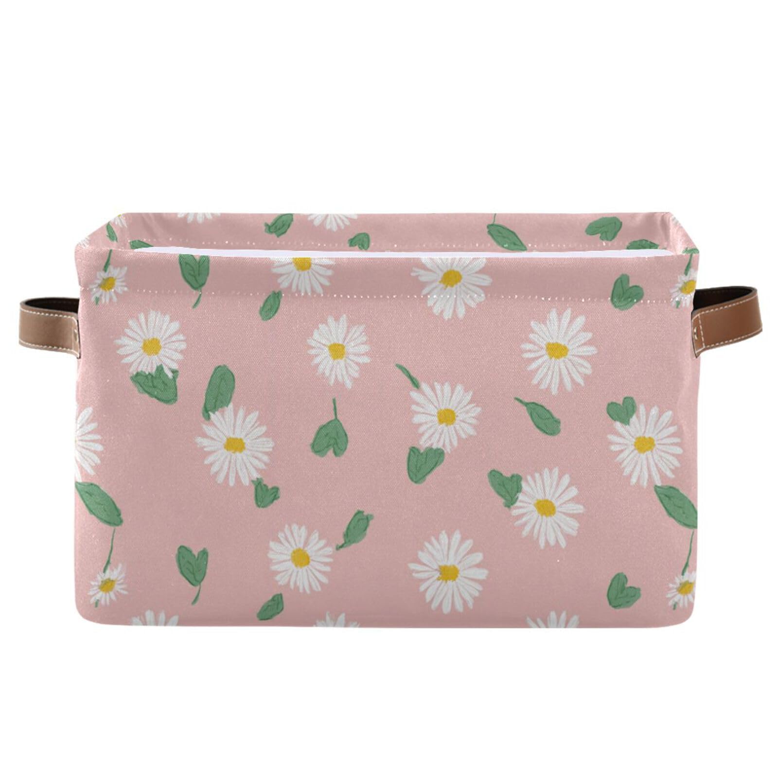 Aslsiy Storage Basket Daisy Spring Daisy Flower Nursery Bins Baby Box Canvas Clothes Shelf Basket Laundry Hamper Gift Baskets for Home Closet 1 Pcs