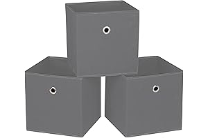Grey 11" Storage Cube Bins - Foldable and Stackable Closet, Shelf and Room Organization
