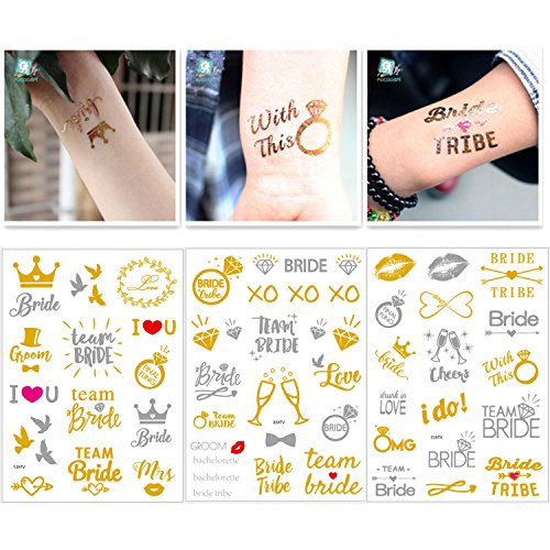 Auony 3 Sheets Bride Tribe Flash Tattoos, 45PCS Bachelorette Party Tattoos Bridal Shower Favor and Decorations