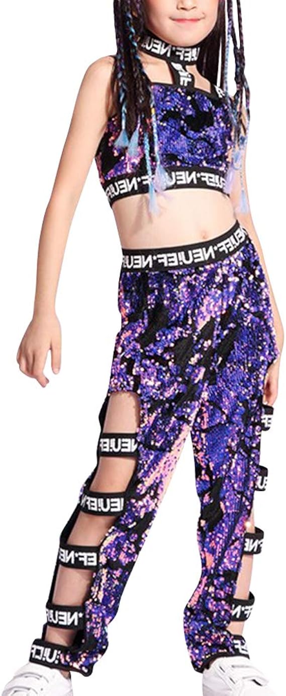 Xiedeai Disfraz Danza Lentejuelas Baile Traje Niñas Jazz Hip Hop
