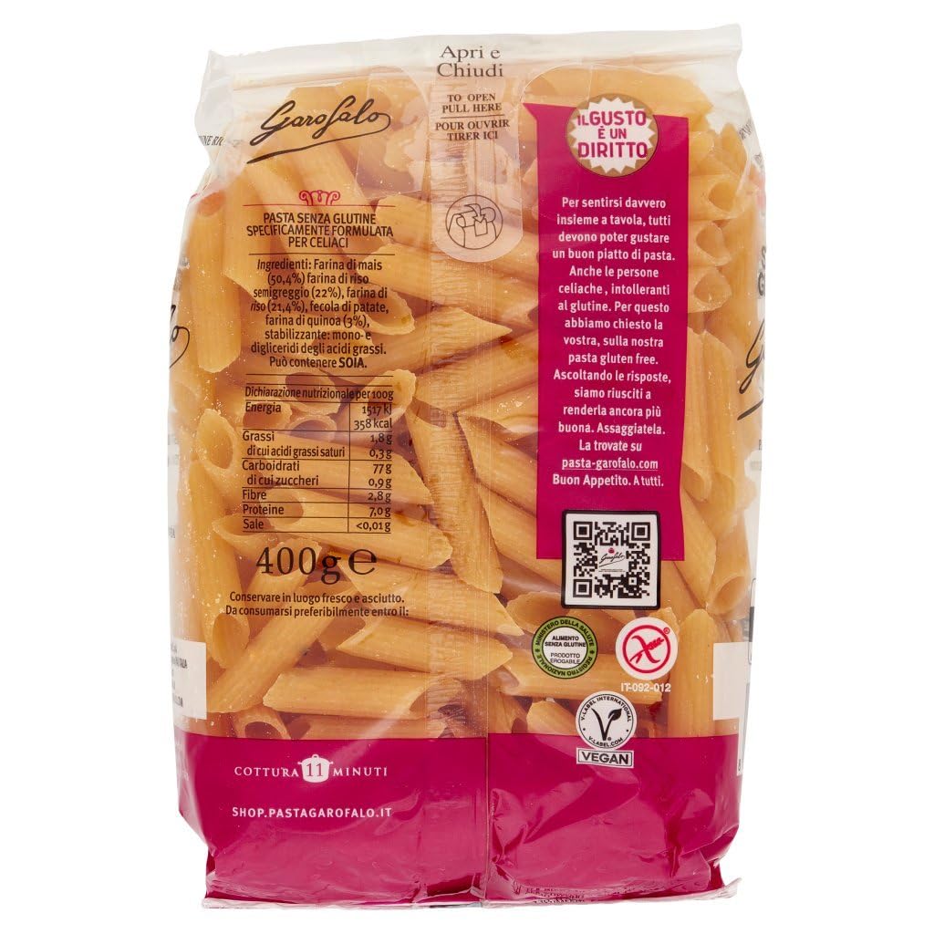 Italian Gourmet Penne Rigate pâtes sans gluten 20 x 400g