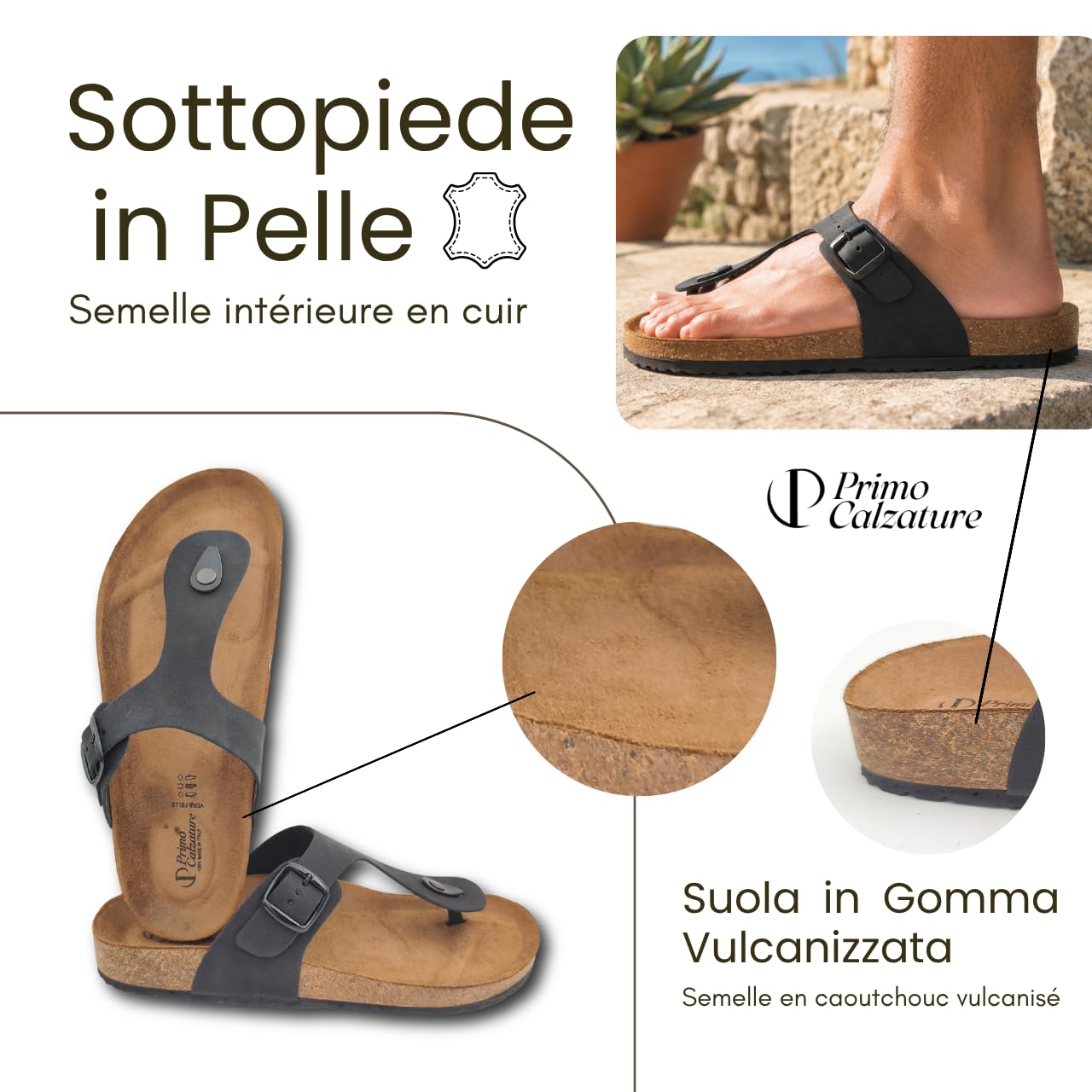 Sandali Uomo Estivi, Infradito in Pelle, Eleganti Ciabatte Estive in Cuoio, Sandalo per Mare, Casa, Spiaggia Made in Italy