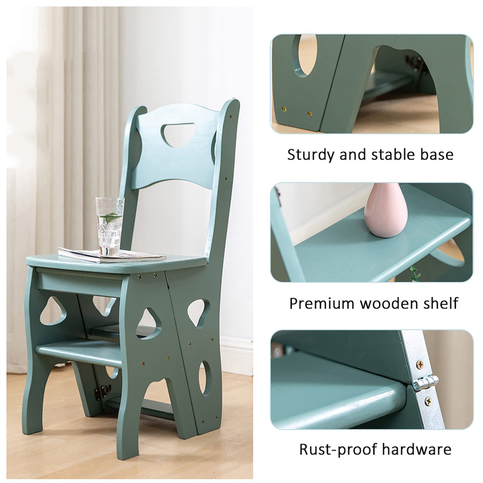 Silla de escalera plegable para biblioteca, taburete portátil, soporte de exhibición ligero de 4 escalones, estante de madera multifuncional para uso doméstico u oficina