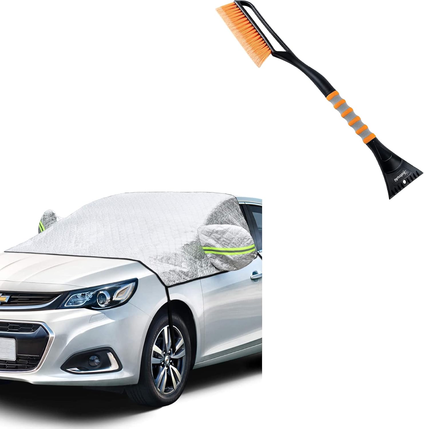 AstroAI Snow Brush and Ice Scraper & Windshield Cover for Ice and Snow, Silver