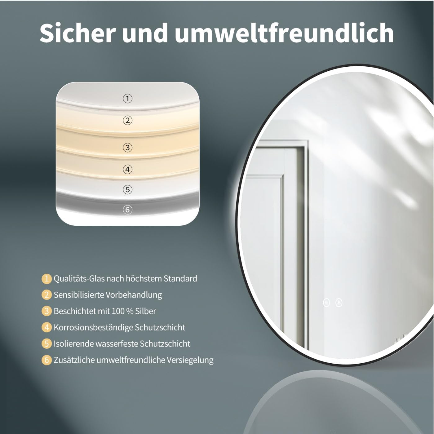 HOKO Wandspiegel Rund 80cm Badspiegel Beleuchtung mit Anti-Fog+Rahmen+Touch Schalter Memory+Licht Wechsel 2700-6500K Warmweiß-Kaltweiß-Neutral