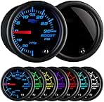 GlowShift Tinted 7 Color 30 PSI Turbo Boost/Vacuum Gauge Kit - Includes Mechanical Hose, T-Fitting & Wiring - Multi-Color Display - Black Dial - Smoked Lens - for Car & Truck - 2-1/16
