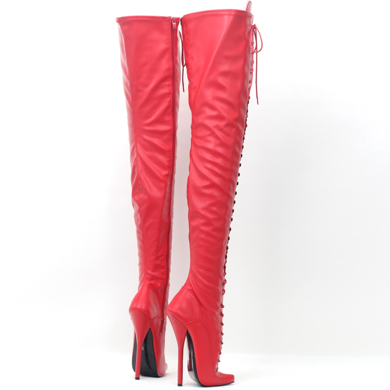 Tacchi Donna Teli Alti 18 Cm Stivali Alti Alti Allacciati in Pelle Brevetto Stivali da Ballo Sottile Tallone Fine,Red-44