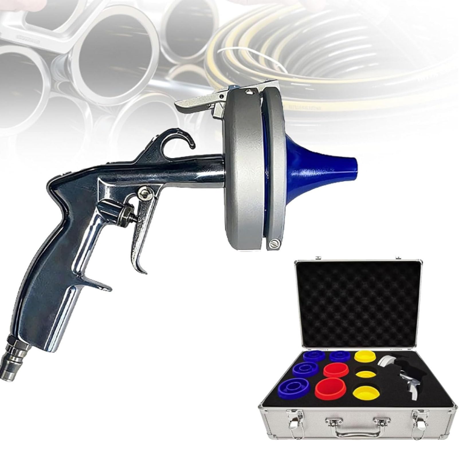 Kit di Attrezzatura per la Pulizia di Tubi e condotti industriali: Pistola pneumatica con 9 ugelli e Custodia, sistemas di Pulizia ad Aria compressa per Tubi da 0,23 a 2 Pollici, Strumento