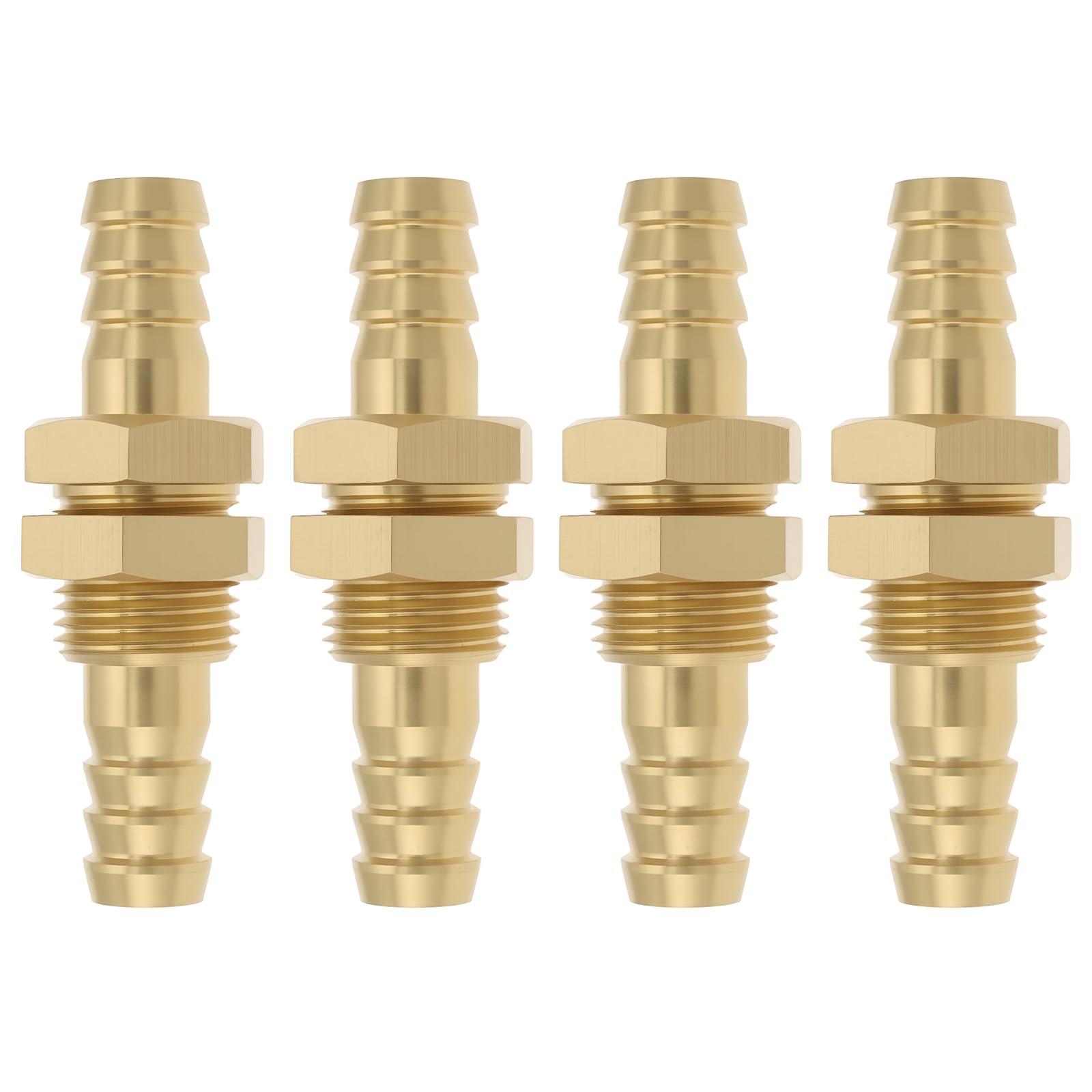 YINETTECH 4X 8MM Brass Bulkhead Dual Fitting Barb Pipe Hose Tube Connector Adapter for Fuel Water Air Boat Plumbing