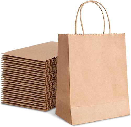 Miniatura 1 de TOWRAP Bolsas de papel marrón con asas, 25 unidades, 8 x 4.25 x 10.5 pulgadas, bolsas de regalo de papel kraft a granel, bolsas de compras, bolsas