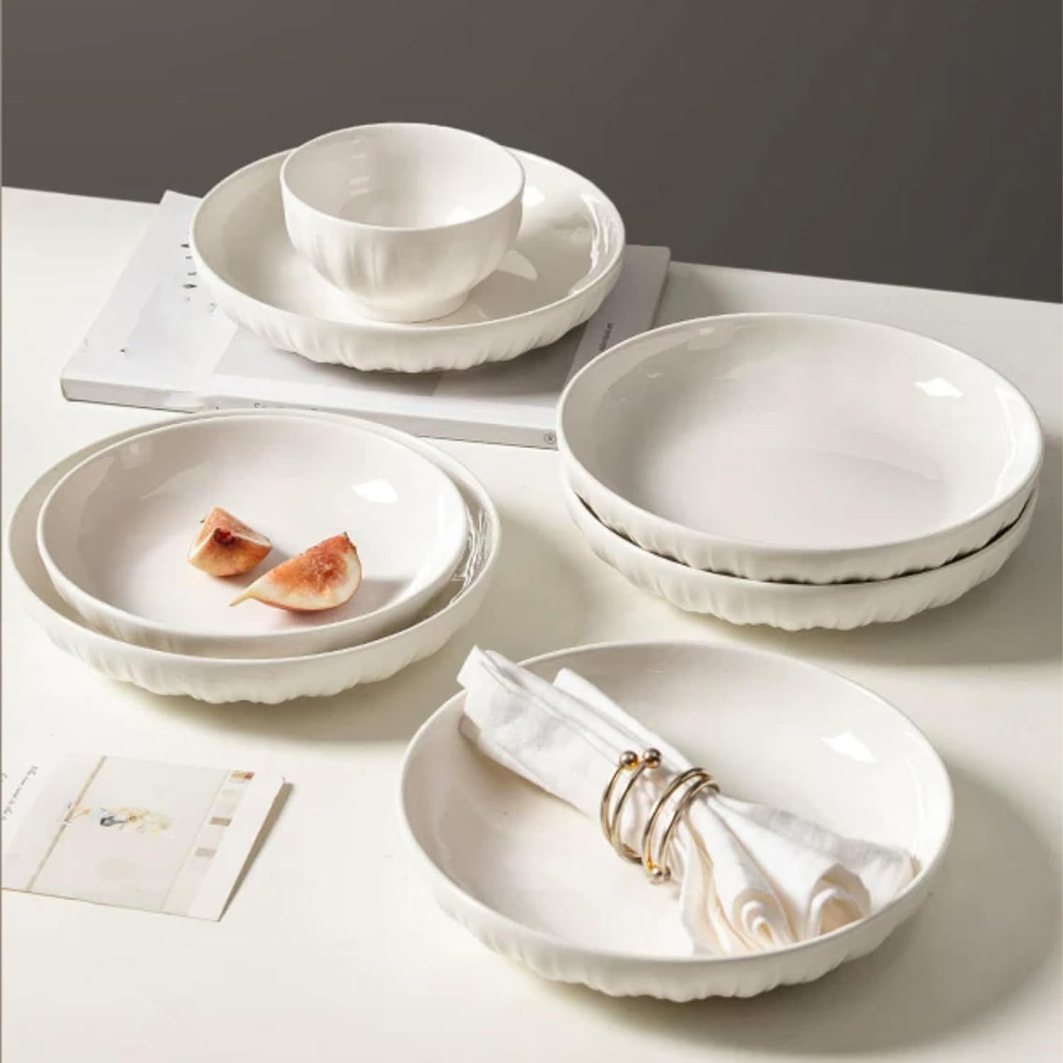 Ensemble Assiettes et Bols Service de Table pour 6 Personnes Blanc