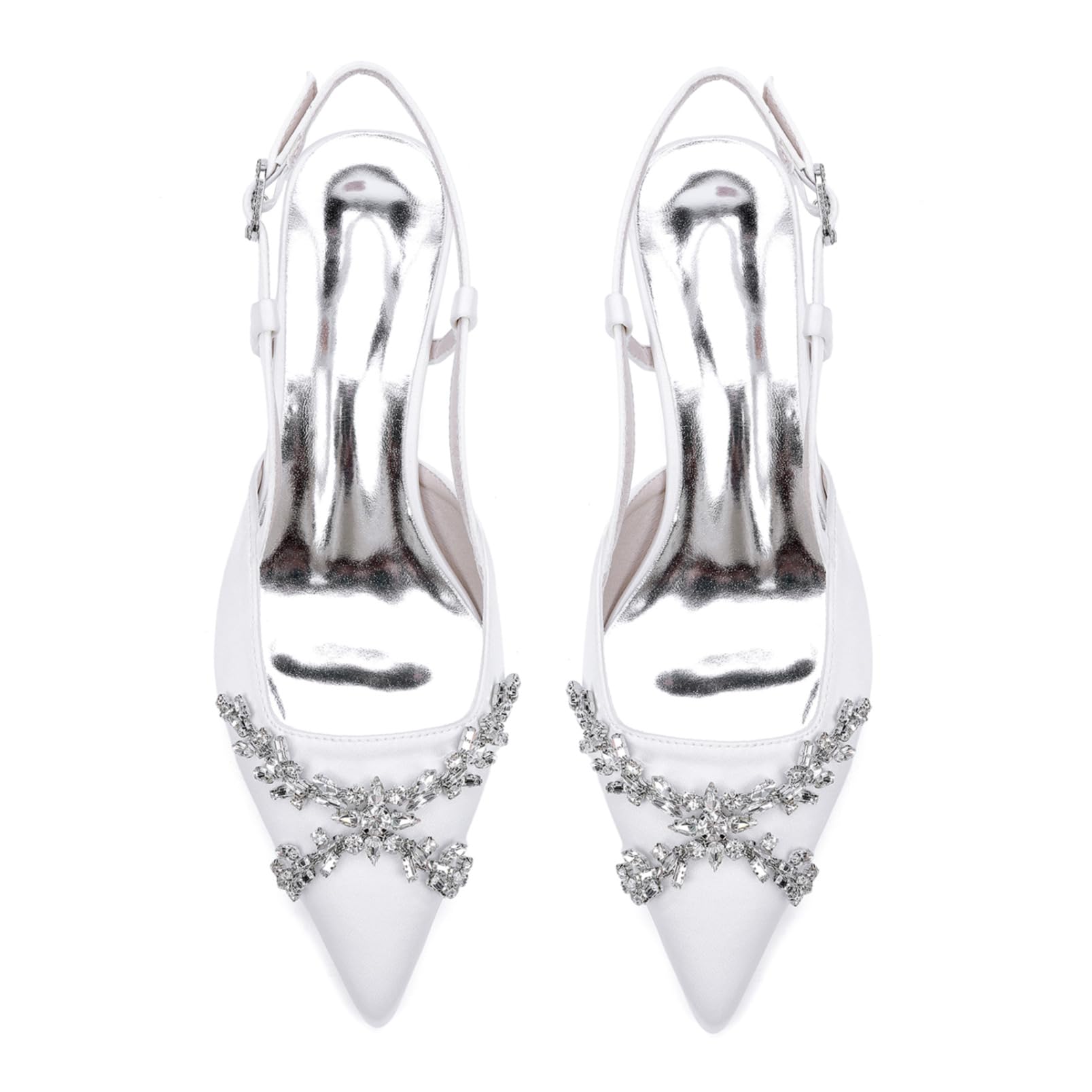 Mujer Zapatos De Novia Dama Honor Tacones Bloque Bajos Boda Cerrados Punta Puntiaguda Vestido Destalonado Diamantes Imitación Fiesta Sandalia Novia Sin Cordones