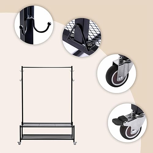 Miniatura 3 de ZCDCP Perchero para ropa de 44 pulgadas de largo x 12.6 pulgadas de ancho x 61 pulgadas de alto con parte inferior, ruedas bloqueables y ganchos