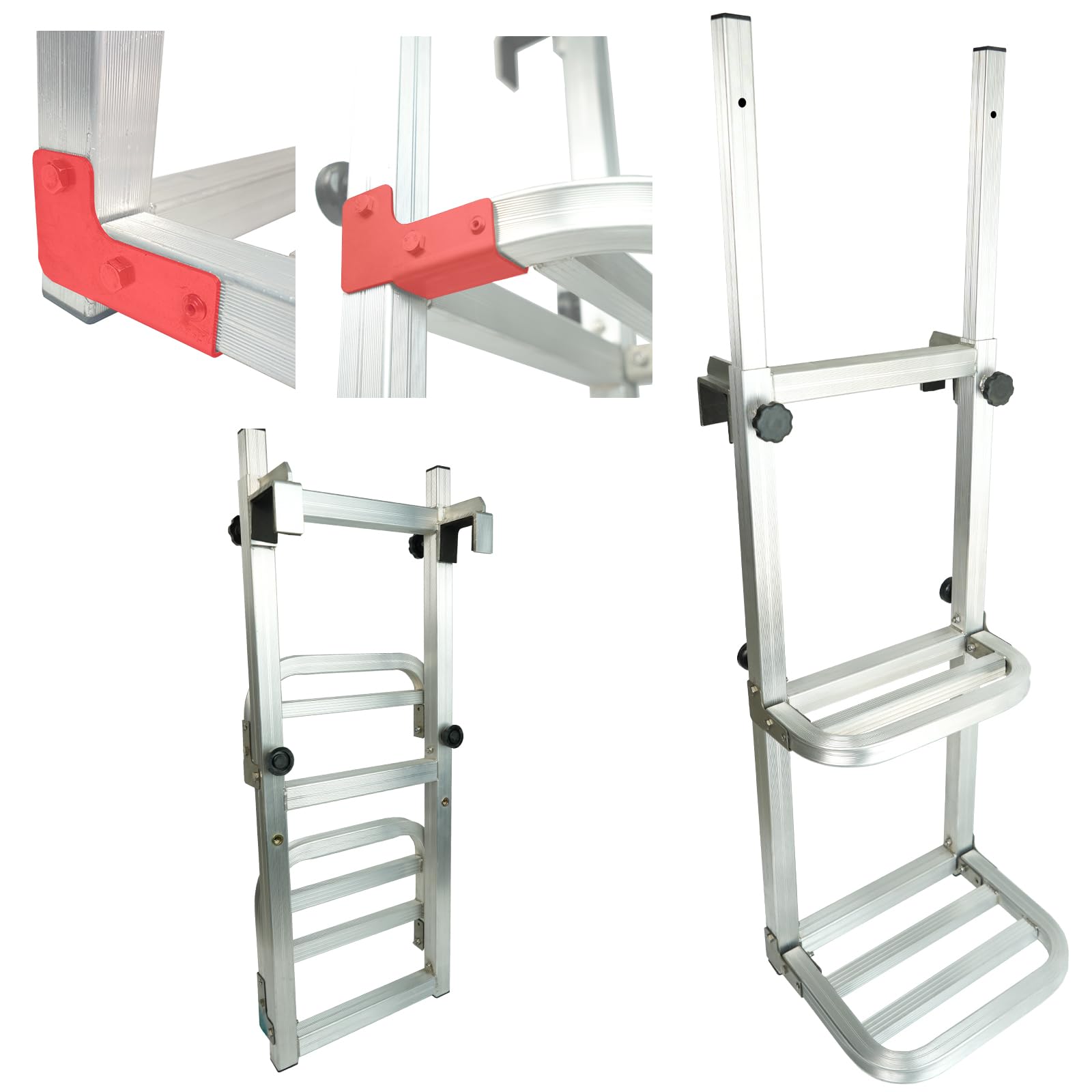 KATOLITE アルミ 2段 トラック 昇降 ステップ トラック用荷台はしご 軽量 トラック はしご トラックステップ 2段ペダルは折りたたみ可能 トラック昇降設備 (手すり付き)