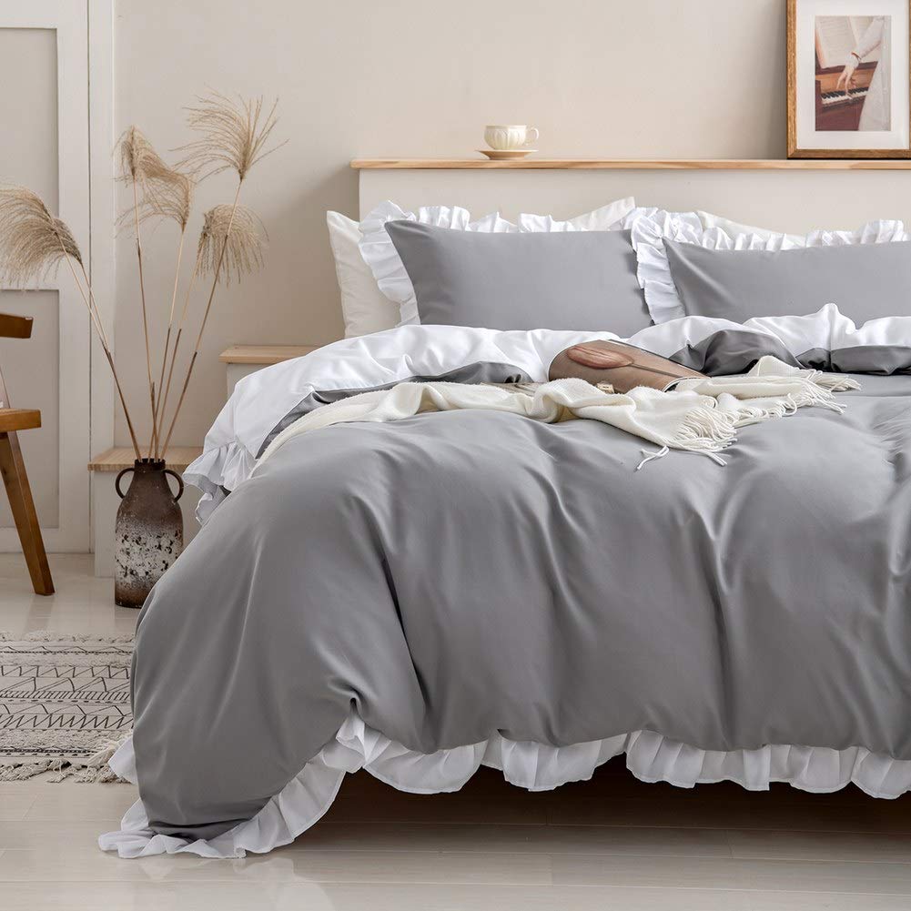 Loussiesd Ruffle Duvet Cover Set, Soft and Breathable Washed Microfiber 2pcs Bedding Set