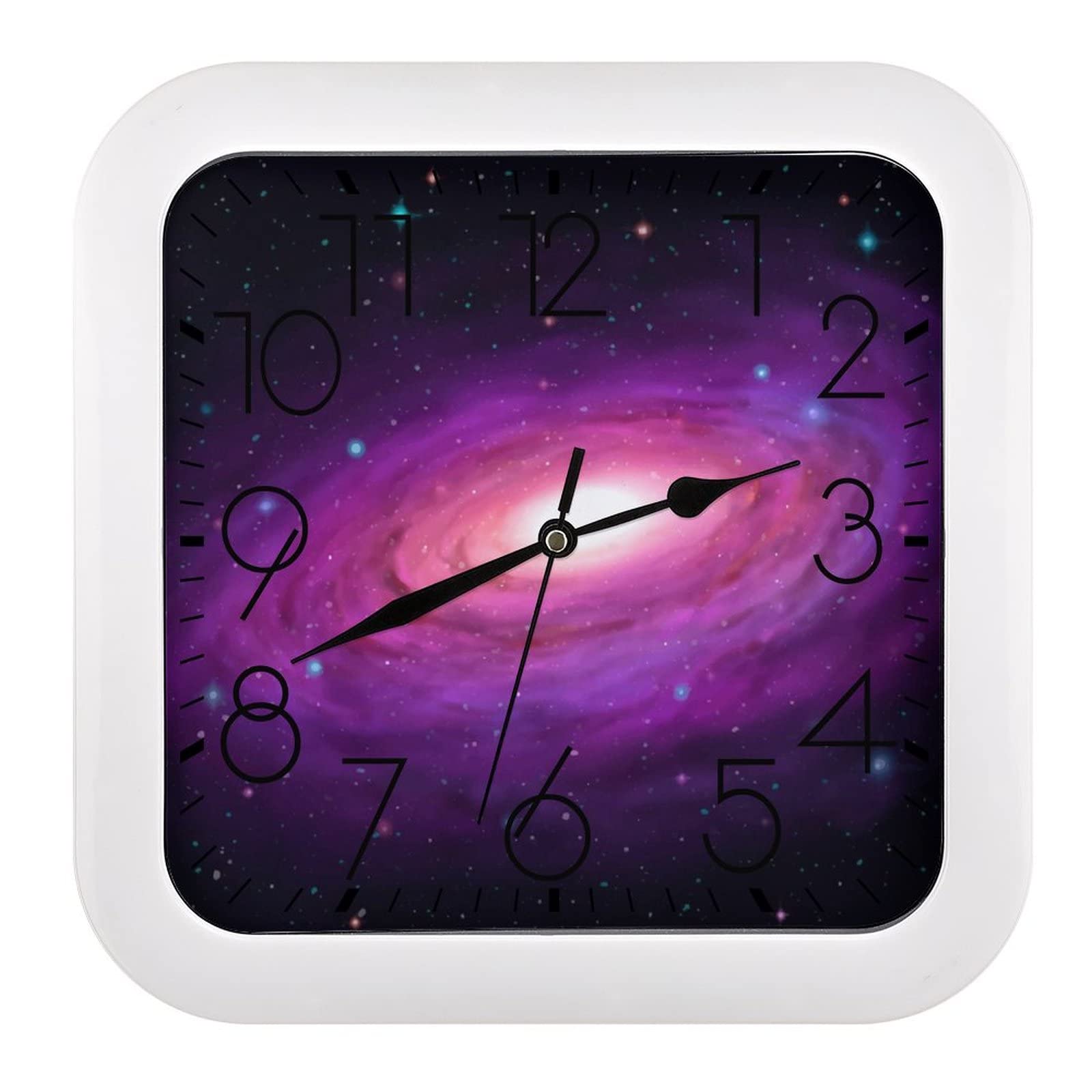 Pendule murale silencieuse rose de 26x26cm au motif ciel étoilé moderne pour école et maison