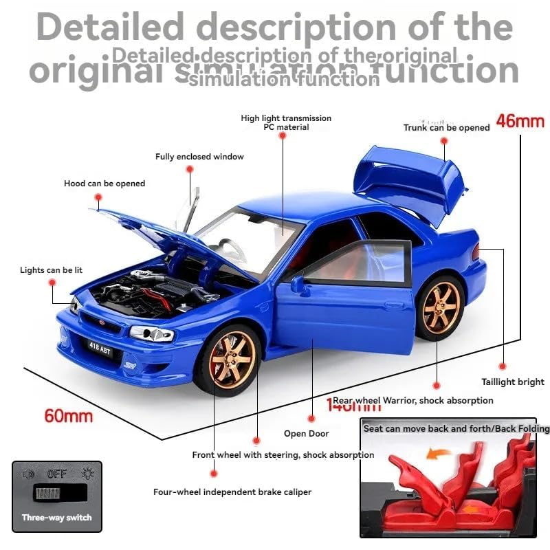 Image of 1 /32 Subaru Impreza WRX STI Diecast Model Car Pull Back Toy with Sound & Light Collectible Car for Kids Boys Girls & Adults (Silver)