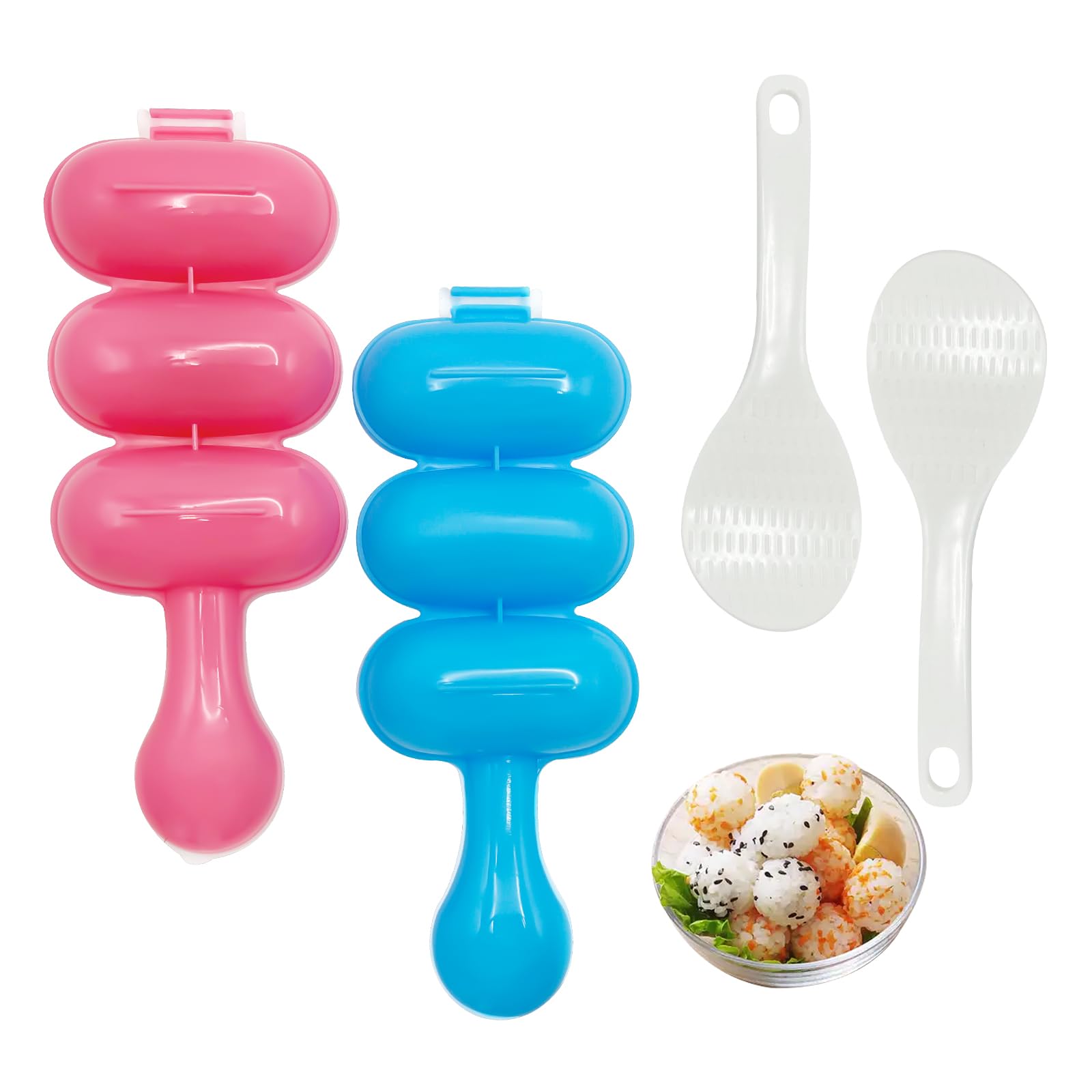 Upoomart Rice Ball Maker Mold & Sushi Maker 2 Riceball Shaker and 2 Rice Paddle - Easy to Use Rice Ball Mold Shaker for Perfect Onigiri and Sushi -