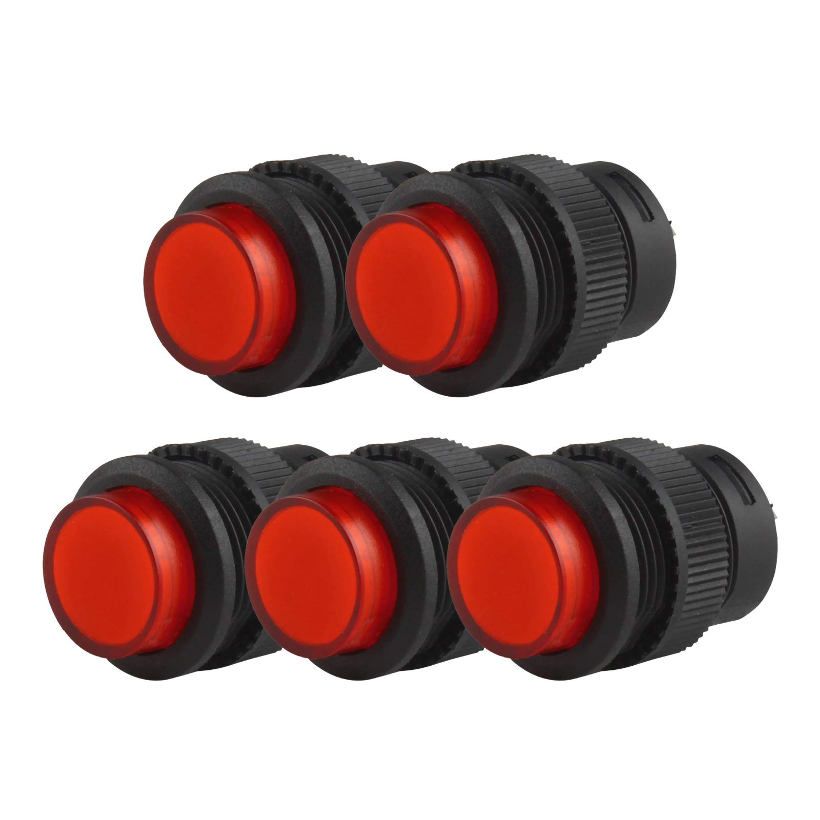 Larcele Push Button Switch 4 Pin Momentary Round Button Switch, Mounting Hole 16mm,5 Pieces ANKG-15 (Red Indicator)