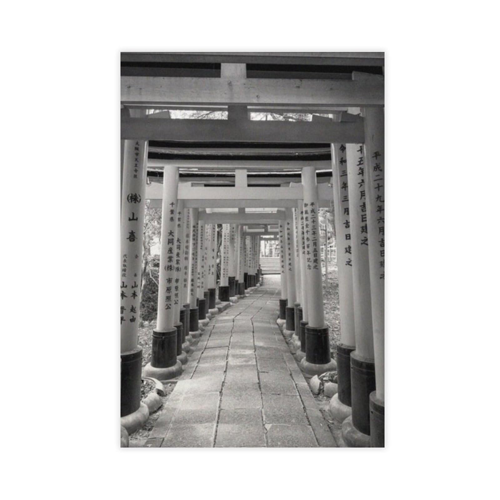 GAPAT Fushimi Inari Taisha Kyoto Japan Torii Gates Shrine Black White Japan Wall Art Travel Poster Temple Canvas Poster Wall Art Paintings for Living Room Bedroom Decoration Yellow Un