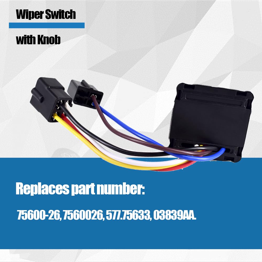 Wiper Switch with Knob Fits for Peterbilt 220 378 379 387 Replaces 75600-26 7560026 6-Lead Knob Wiper Control Switch