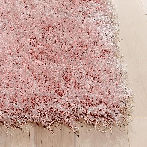 Image of Carpet for Living Room, 7x7 (Square) Pink Solid Plain Modern Polyster Luster Shaggy Ultra Thick and Pluffy Soft Shag Area Rug for Your Bedroom, Kid Room, Office and Home