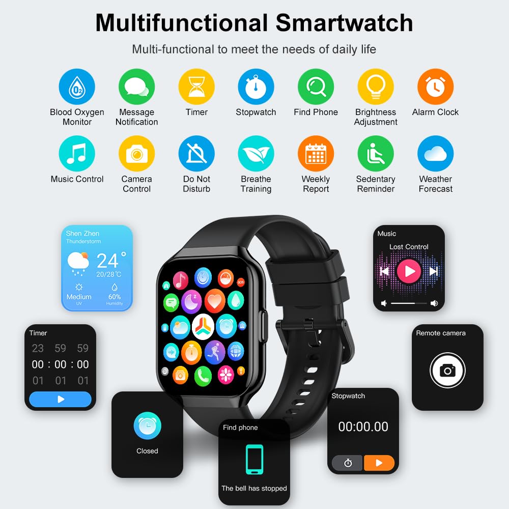 Hendari Smartwatch Uomo Donna, 1.96" Orologio Smartwatch con Effettua/Risposta Chiamate, 140+Modalità Sportive Impermeabile IP68, Smart Watch con Monitoraggio del SpO2/Sonno/Contapassi per IOS/Android