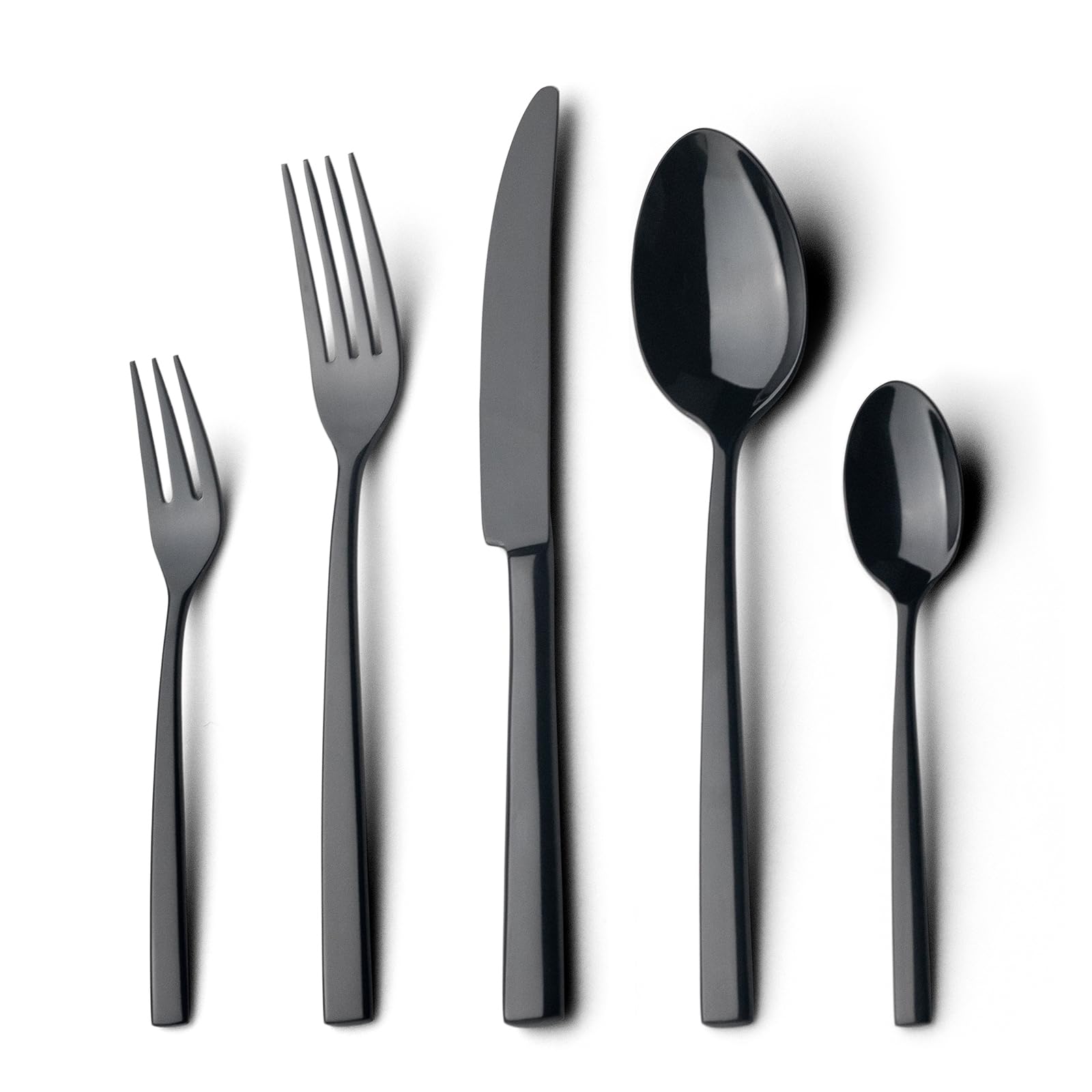 Alata Konrad 18/10 Edelstahl Poliert Schwarz, Besteck Set 6 Personen, Essbesteck 30 teilig, Monobloc-Messer, Glänzend, Spülmaschinenfest
