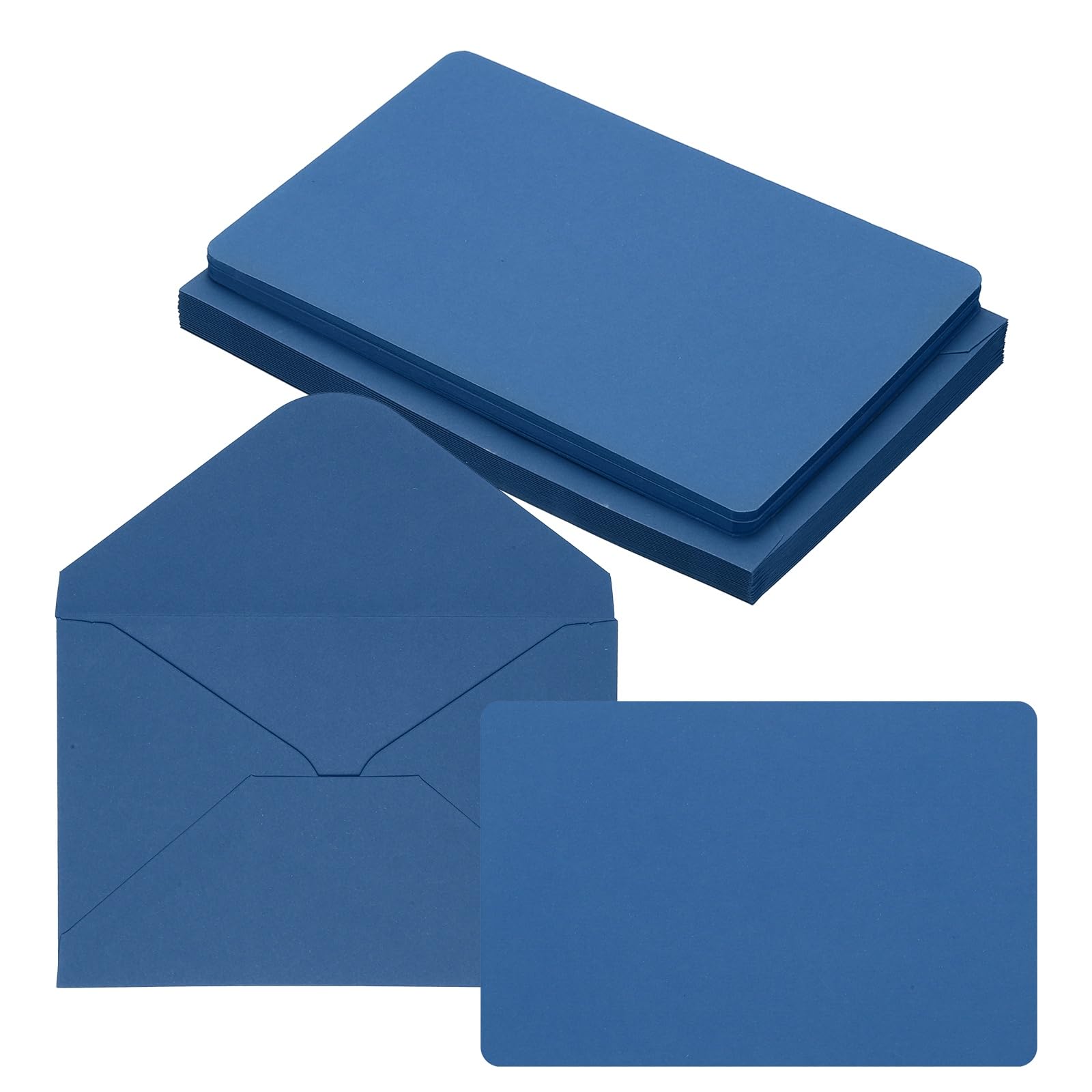 PATIKIL 10x15cm Blank Greeting Cards and Envelopes, 25Sets Half Fold Note Cards and Envelopes Folded Rounded Corner Cardstock Card for Wedding Birthday Party Invitations, Light Navy Blue