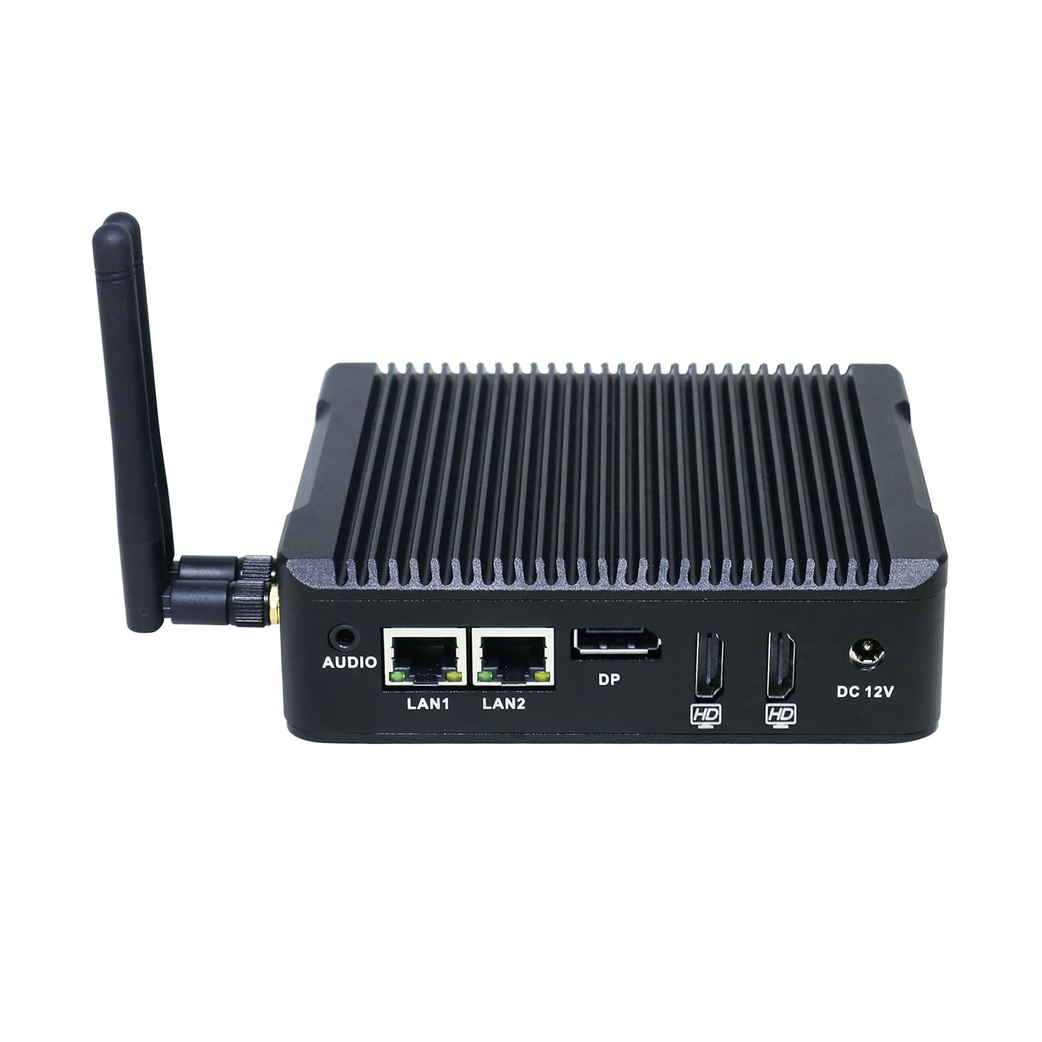 Fanless Mini PC, Industrial Computer, Windows 11 or Linux Ubuntu, N3700 J3710, BX08, COM, 2 x LAN, DP, 2 x HDMI, SIM Slot, Vesa Mount, WOL, PXE, WDT Supported, 0 RAM, 0 Storage, Barebone No System