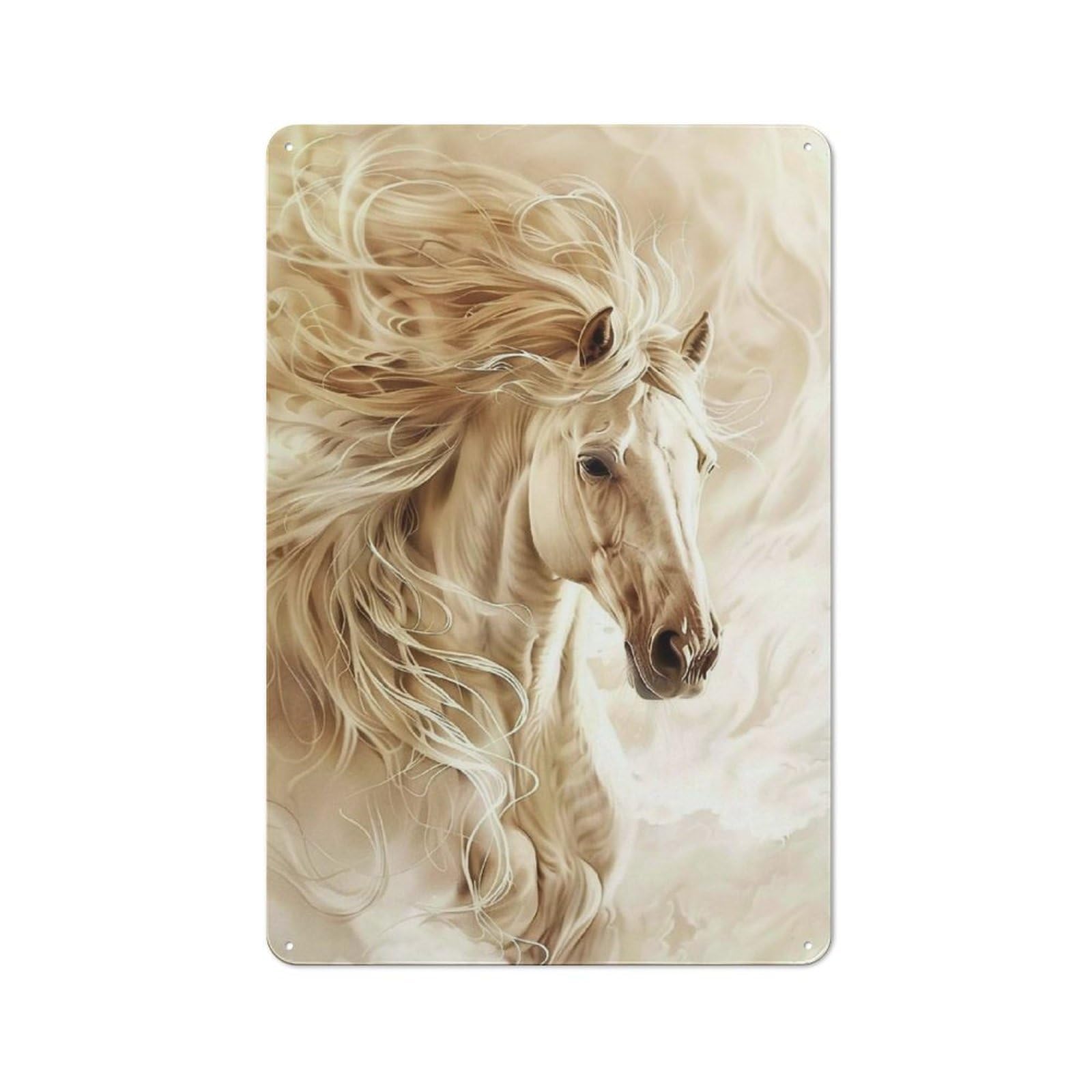 Junmoney Drawing A Horse With A White Mane Tin Sign 30X20cm With For Home Bar Wall, Vintage Decor, Wall Decoration For A Recently Updated Home Bar