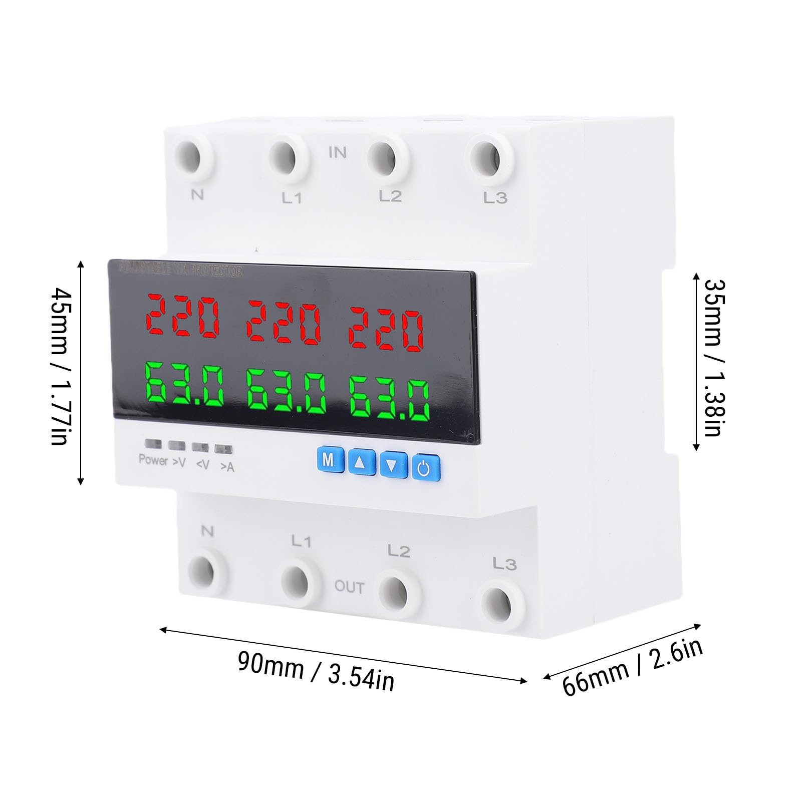 FTVOGUE Interruptor de Transferencia Automática 4P 63A, ATS Trifásico con Protección contra Sobretensión y Subtensión de Sobrecorriente Ajustable para Red Eléctrica del Inversor del Generador,