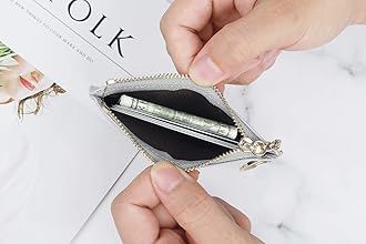 Women Slim Leather Card Case Holder Small Wallet Cute Coin Purse Girl Mini Wallet with Keychain (A-Grey)