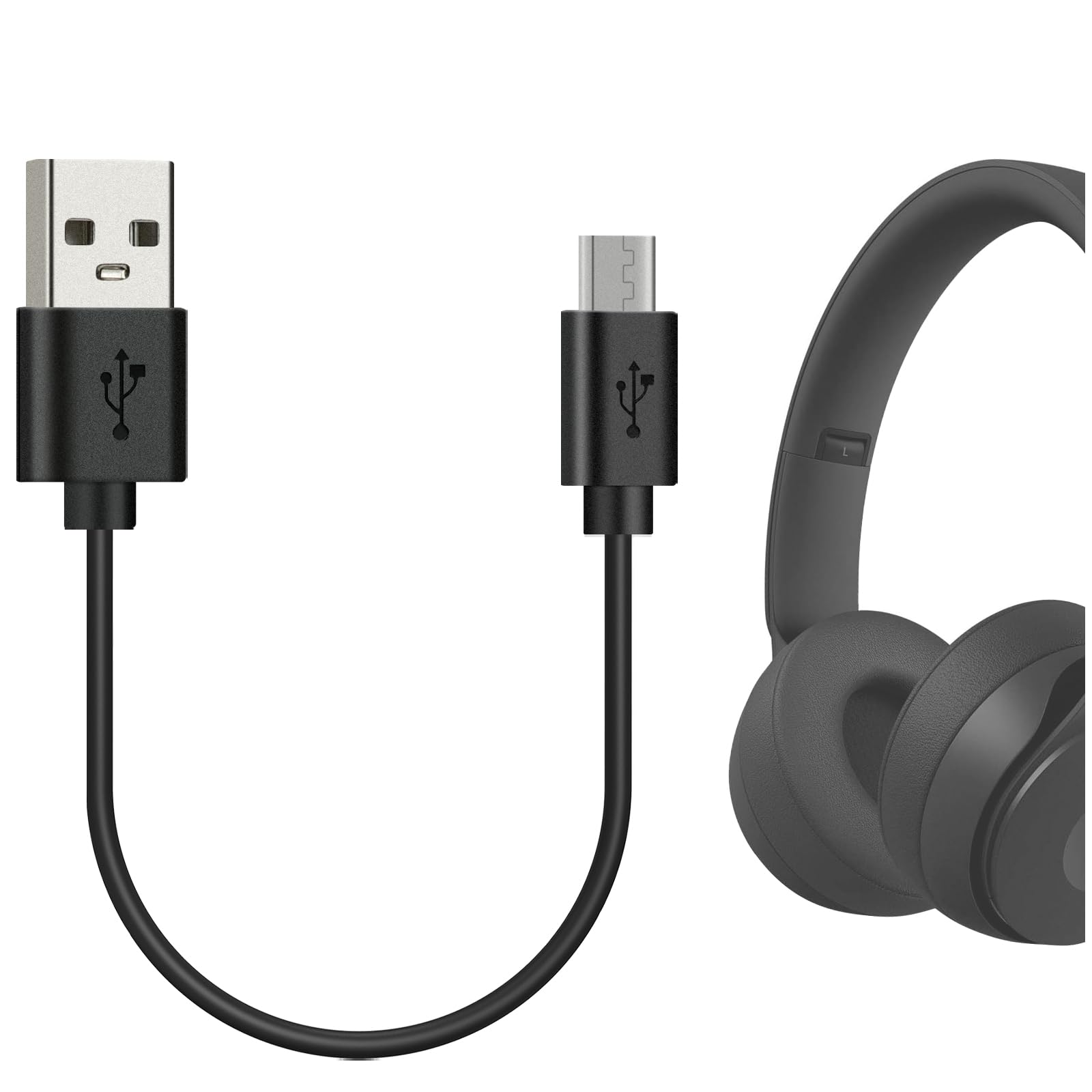 Geekria USB Headphones Short Charger Cable Compatible with Beats Solo3.0 Studio3, JBL Live 500BT/50BTNC, Tune 750BTNC, USB to Micro-USB Replacement Power Charging Cord (1 ft / 30cm)