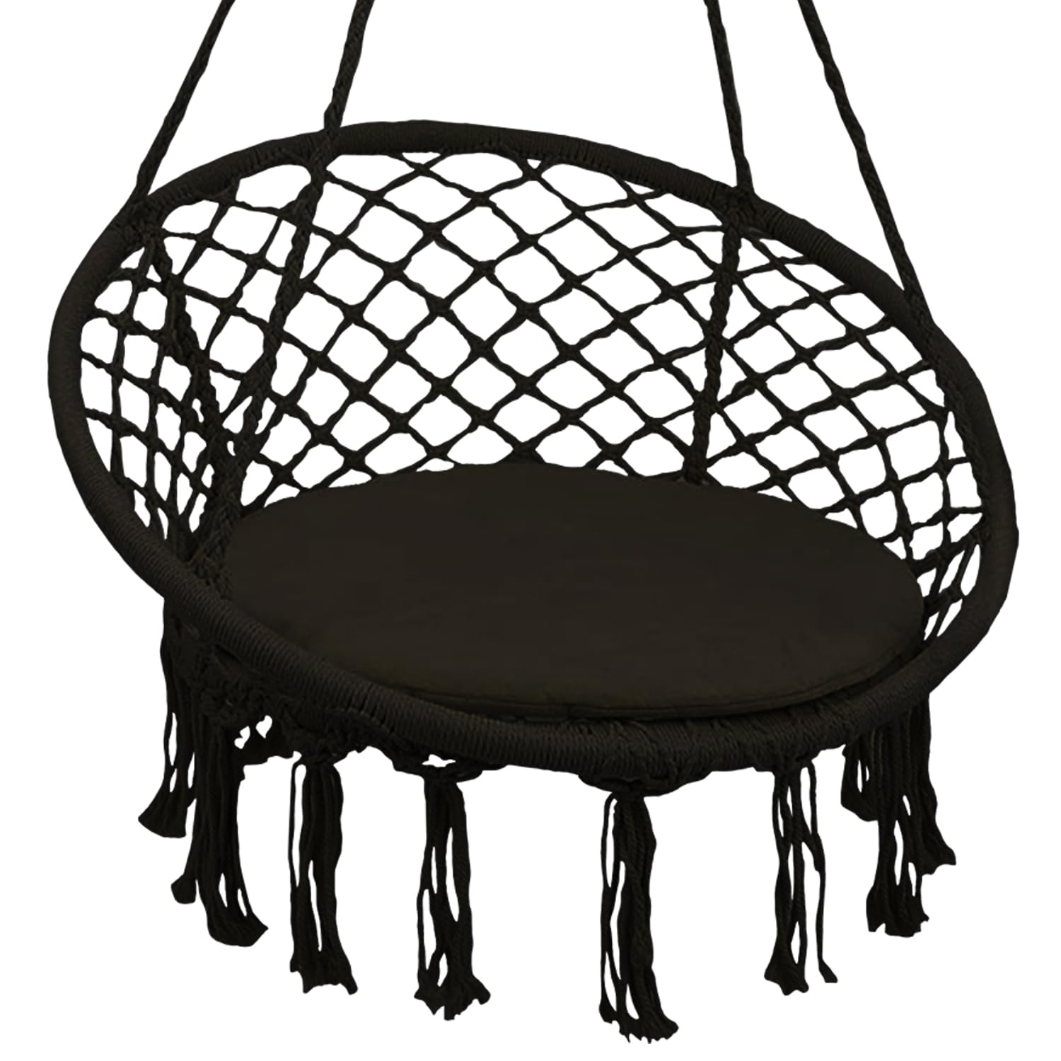Marvin Poltrona sospesa da Giardino Polinesia Sedia a Dondolo Seduta Imbottita con Cuscino Amaca da Appendere 60x80 cm Tessuto Resistente (Nero)